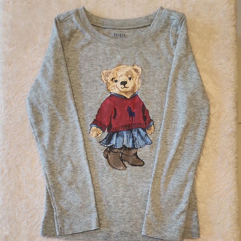 Polo by Ralph Lauren Kids Gray Long Sleeve with Bear in Red Sweater